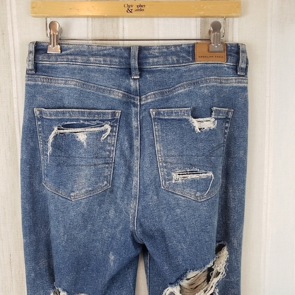 American Eagle Stretch Mom Jeans Shredded‎ Blue Size 4 - Picture 6 of 11